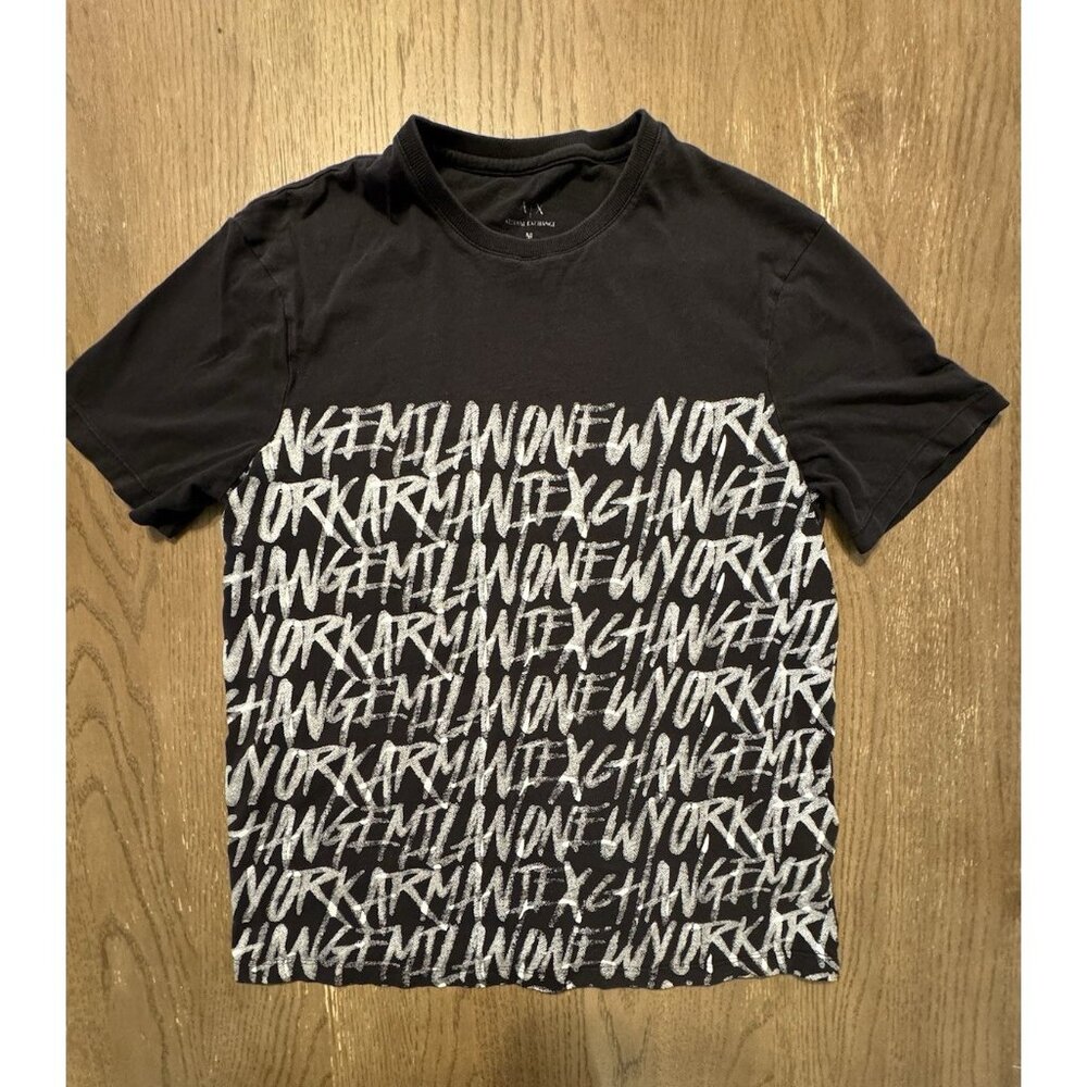 Armani Exchange Men Medium Black Graphic Graffiti Spell Out T Shirt Streetwear